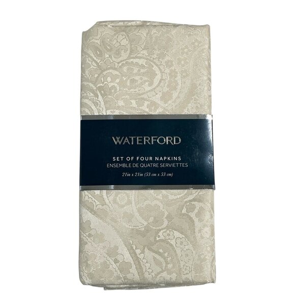 Waterford Cloth Dinner Napkins Ivory Paisley Jacquard Set Of‎ 4 Elegant Holiday - Picture 1 of 6